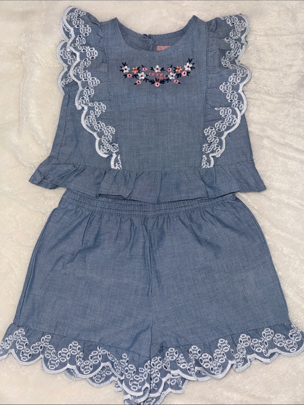 BCBGirls Blue Chambray Lace Trim Kids Matching Set